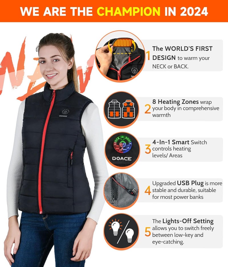 DOACE ® Upgraded Heated Vest for Men and Women, Smart Electric Heating Vest, Lightweight Heated Jacket (Battery Not Included) - Image 2